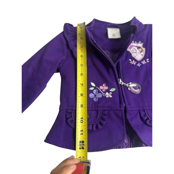Disney Princess Sofia Full-Zip Sweater Purple Ruffle Embroidery 11"x12 Jacket 2T - Picture 6 of 7